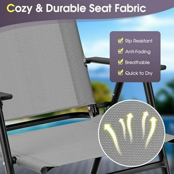 MAT EXPERT Folding Patio Chairs Set of 2, Portable Folding Chairs for Outside w/Metal Frame & High Back Support, Patio Lawn Chairs for Picnic, Camping, Beach, Backyard, Balcony, 33