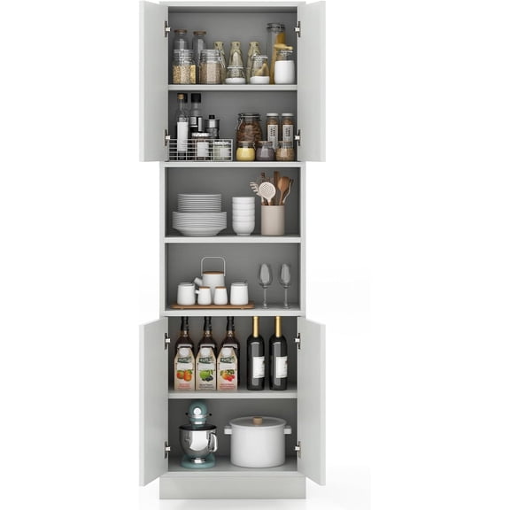 MAT EXPERT Kitchen Pantry Cabinet, 75” Tall Storage Cabinet with 4 Doors, 2 Open Shelves & Anti-Tipping Devices, Bathroom Floor Cabinet for Living Room, Bathroom, Kitchen, Dining Room (White Oak)