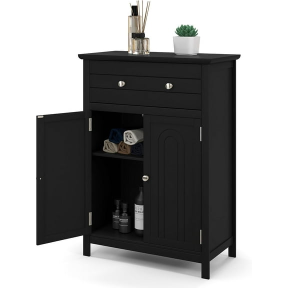 MAT EXPERT Small Bathroom Storage Cabinet with 1 Drawer, 2 Doors & Adjustable Shelf, Freestanding Organizer and Storage Stand for Kitchen (Black)