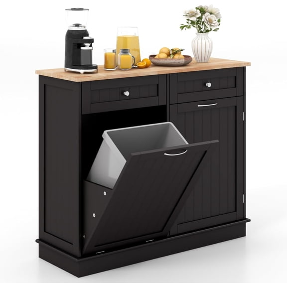 MAT EXPERT Tilt Out Laundry Hamper, 15.5-Gallon Free Standing Wooden Trash Can w/Storage Drawer & Adjustable Shelf, Kitchen Waste Bins Cabinet for Laundry Room,Pet Proof Tilt Out Trash Cabinet, Brown