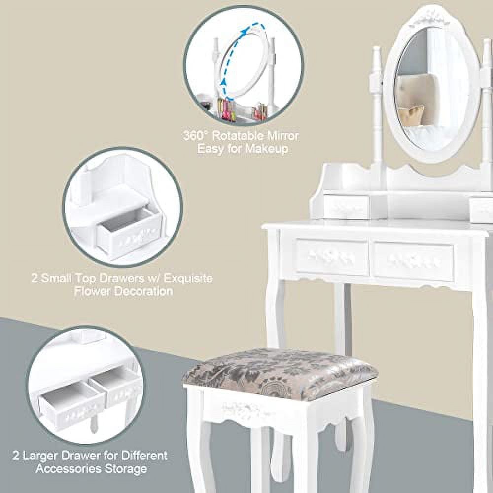 MAT EXPERT Vanity Table Set with 360° Rotatable Mirror, White