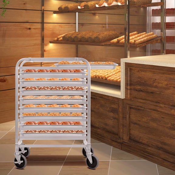 MAT Expert 10-Tier Kitchen Bun Rack, Aluminum Bakery Pan Sheet Storage Rack, Home Commercial Grade Kitchen Bakery Cooling Rack w/Wheels & Brakes & Open Shelf (10 Tier: 26" L x 20.3" W x 38.2" H)