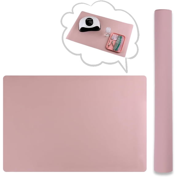 (MAT ONLY) Nail Art Table Mat, Foldable Nail Art Hand Rest Pad, Soft Microfiber PU Leather Hand Rest, Waterproof Manicure Pad Accessories Tool, Nails Table Pad for Technician Salon Home-Pink