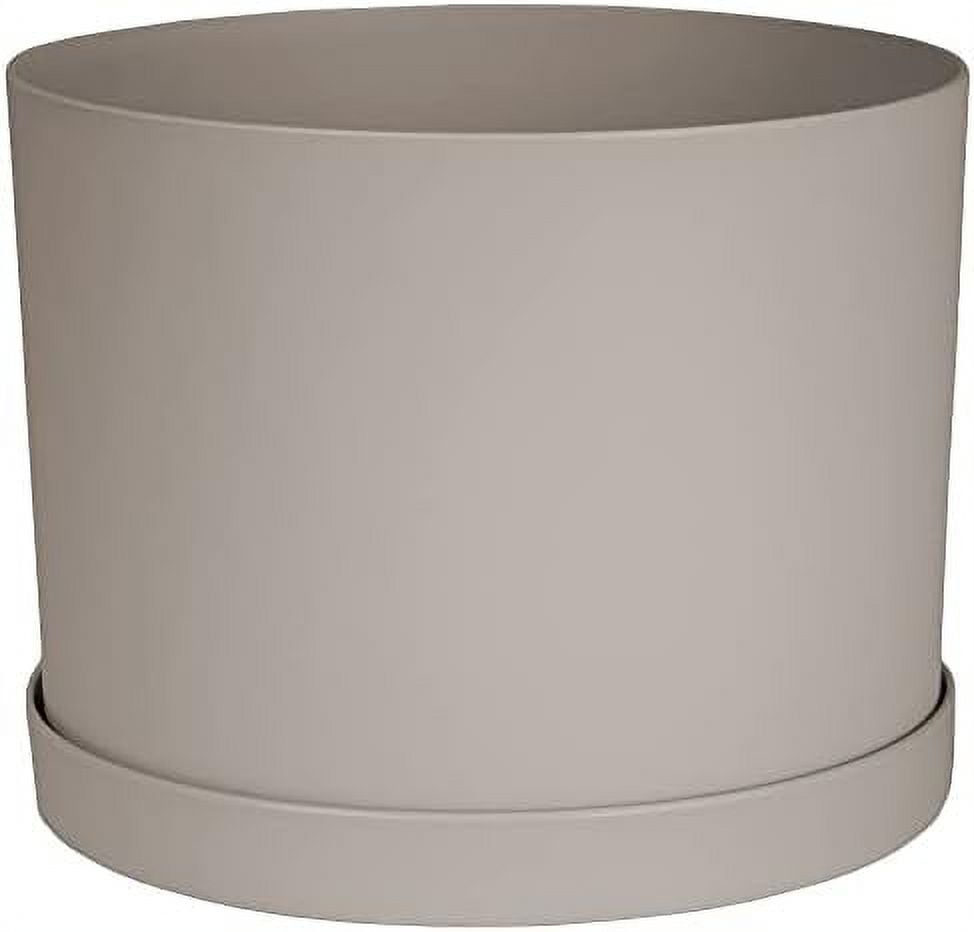 Pebble Stone Beige Round Resin Planter with Saucer