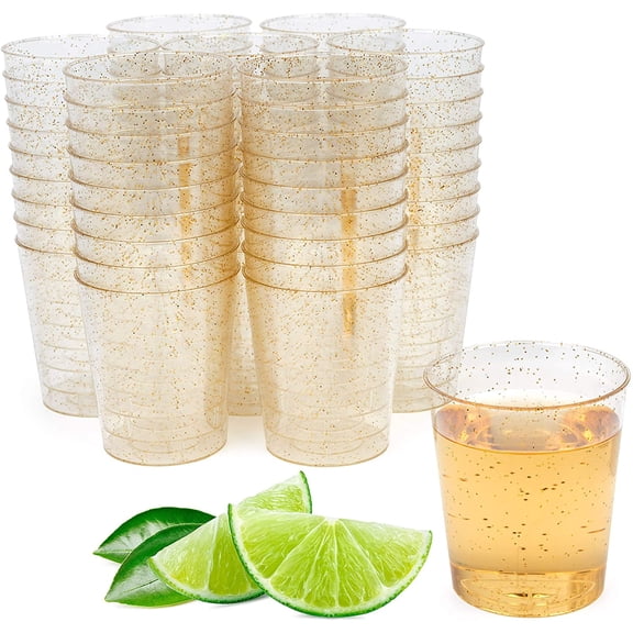 MATANA Gold Glitter 2oz plastic Shot Glasses Set of 200