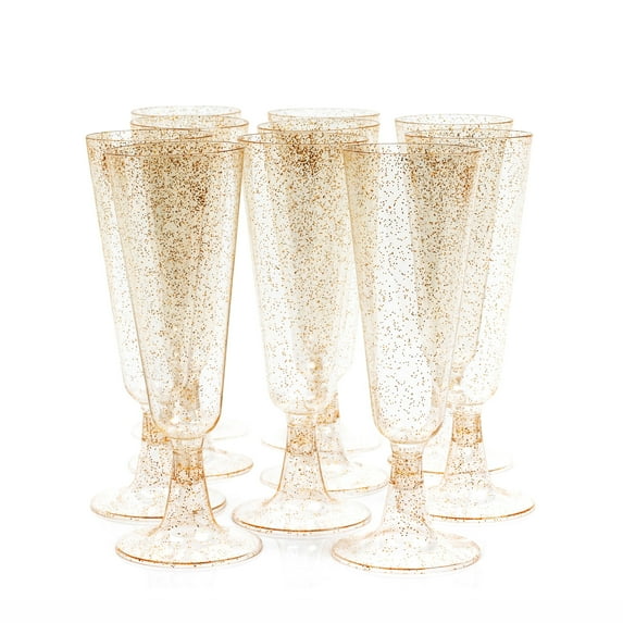MATANA 5oz Gold Glitter Reusable Plastic Champagne Flutes Set of 50