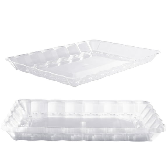 MATANA 6 Large Clear Plastic Serving Tray - 13" x 9" Inch Rectangle Serving Platters, Party Dish Food Trays for Parties, BPA-Free, Reusable
