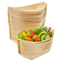 MATANA 8.3" Inch Large Bamboo Plates Disposable 100 Pack - Biodegradable Sushi Boat Serving Tray, Wood Paper Plates, Bamboo Vessel, Bamboo Bowls Disposable Appetizer Plates Disposable Taco Plates