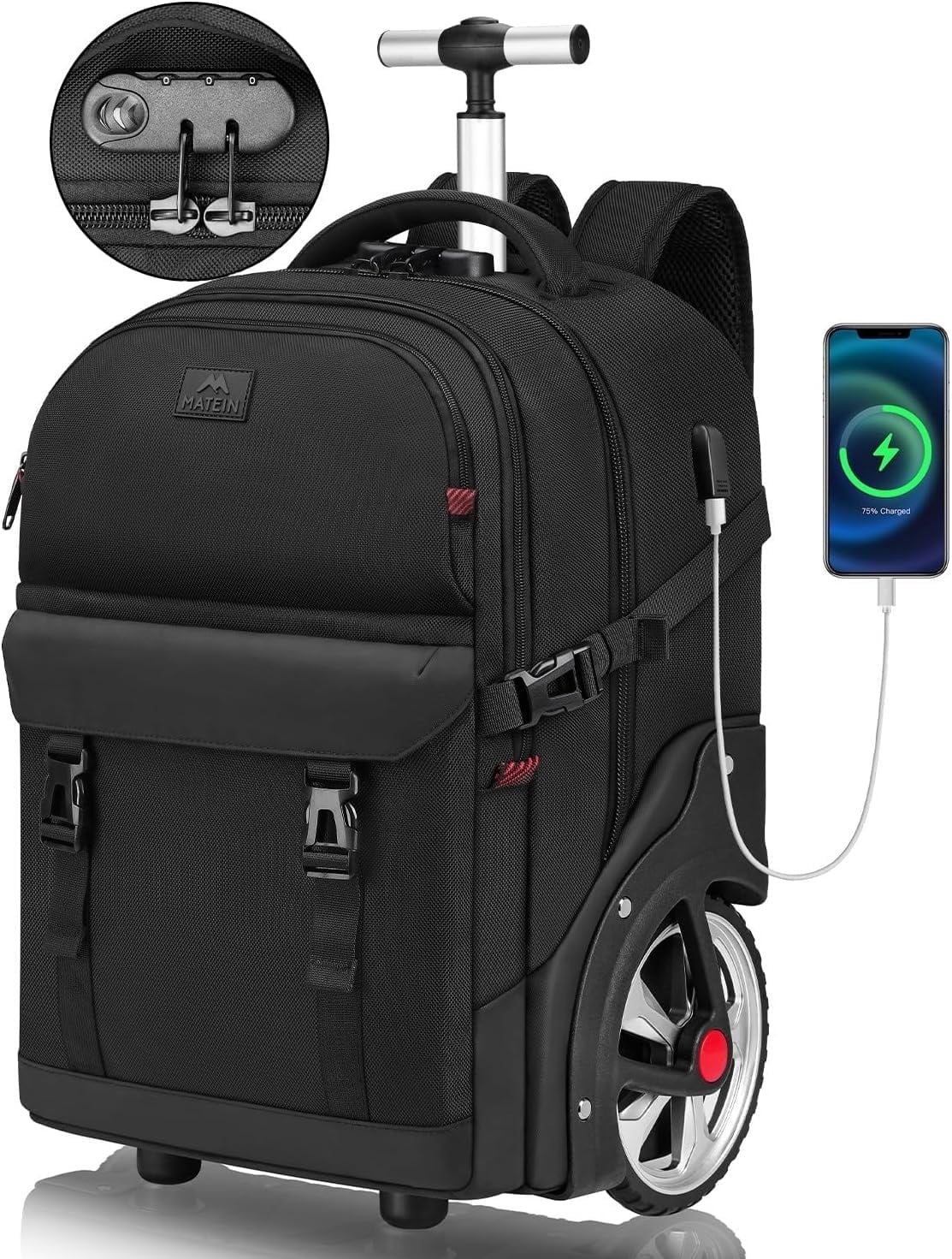 18.4 inch laptop backpack wheeled Rolling with 4 Extra Wheels - Water-Resistant, Airline Approved Underseat Travel Luggage, Ideal 18*14*8 Personal Item Suitcase, Backpack, Roller Backpack,Rolling Bag Mateins Wheeled Rolling laptop Backpacks combines the best of both worlds Rolling Backpack 18" Laptop Travel