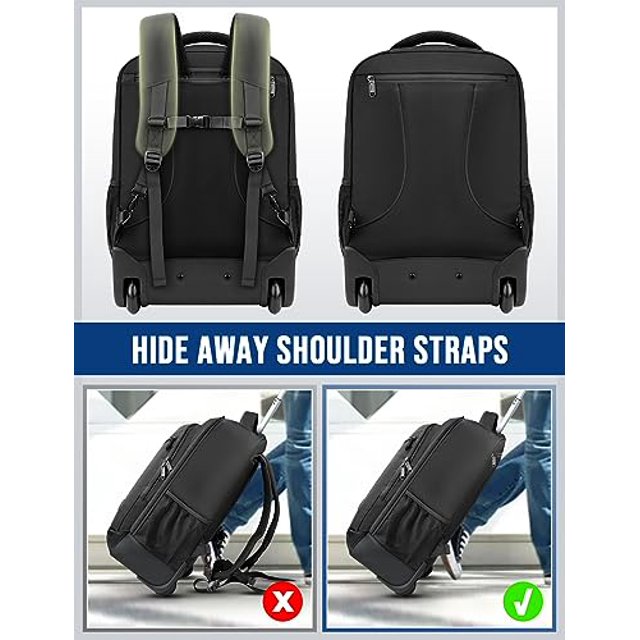 MATEIN Rolling Backpack Carry On Luggage, 17 inch Travel Laptop