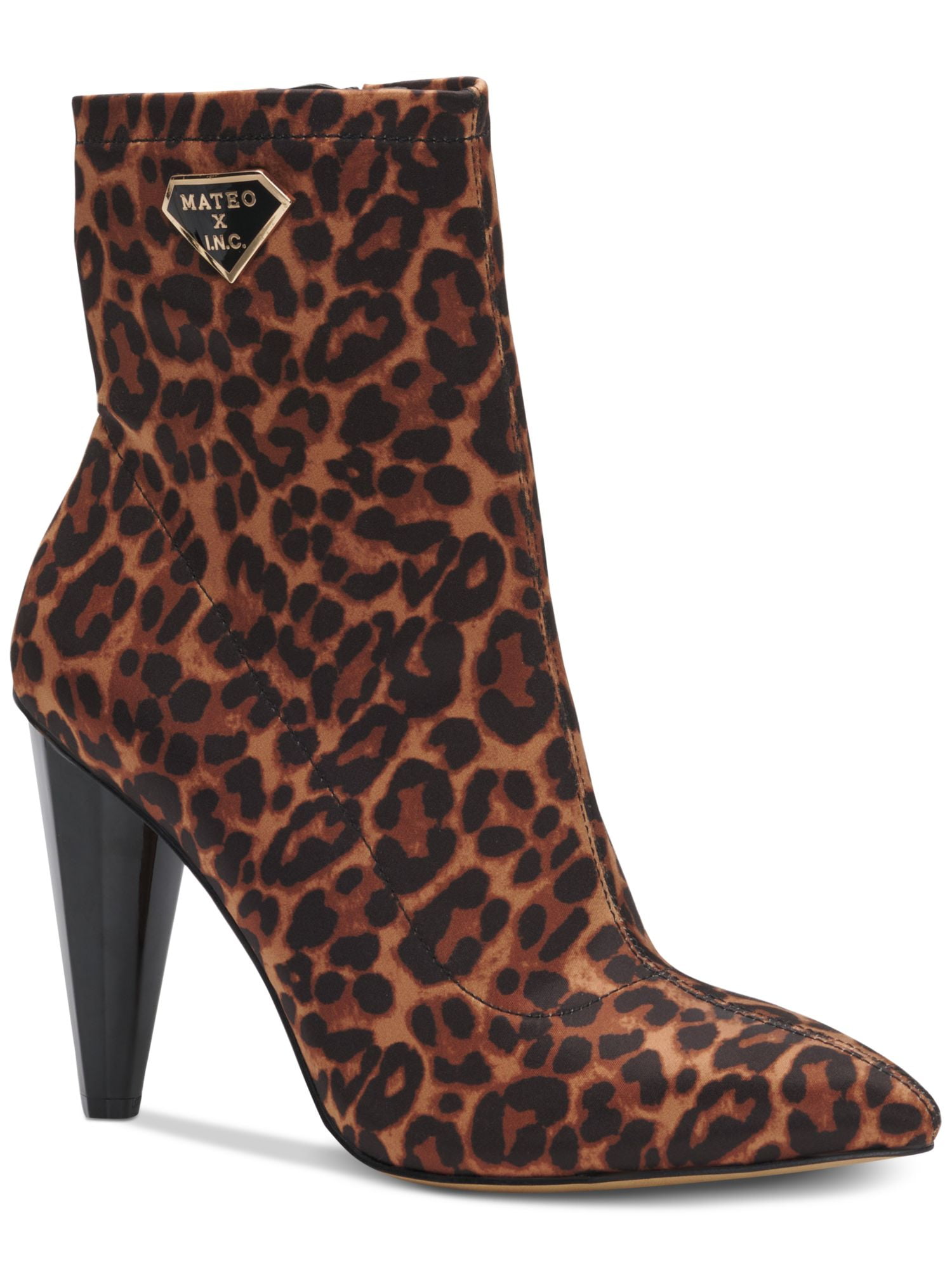 INC Womens Brown Cushioned Rhinestone Florelle Pointed Toe Wedge Zip-Up Dress Slouch Boot M