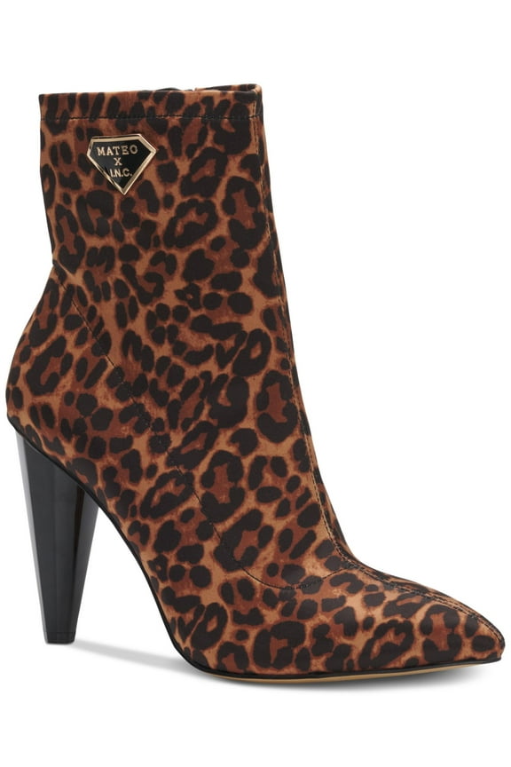 Womens Brown Animal Print Stretch Luisa Pointed Toe Zip-Up Dress Boots 8 M