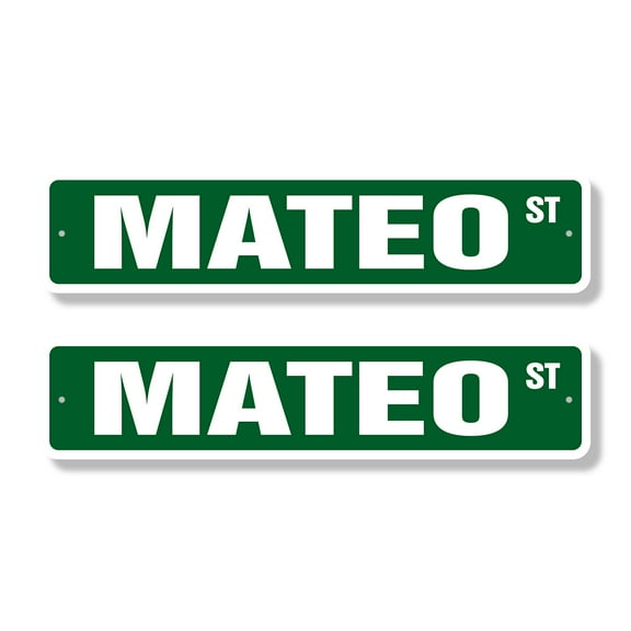 MATEO Classic Street Sign (2 Pack) Childrens Name Room Sign Road Sign | 4" X 18" Plastic Address Sign