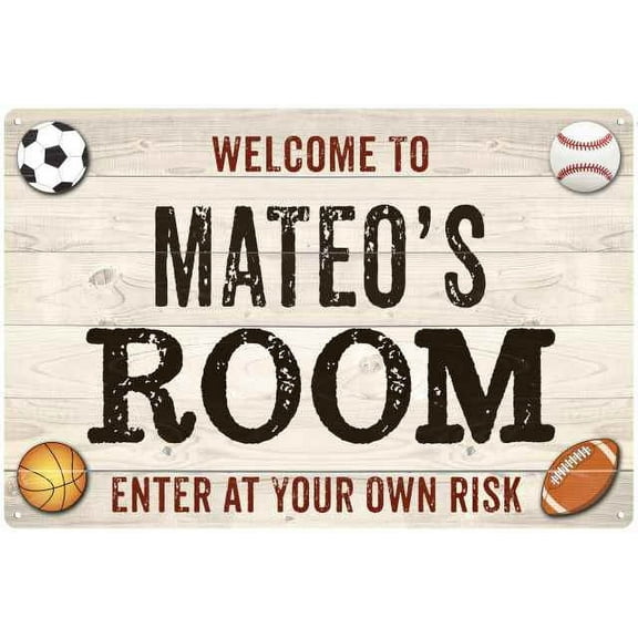 MATEO'S Room Kids Bedroom Sign Boy's Gift 8x12 Metal 108120090303