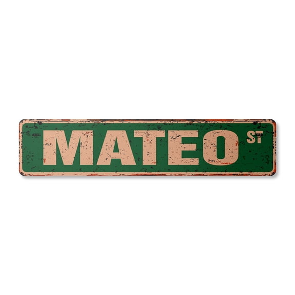 MATEO Vintage Plastic Street Sign Childrens Name Room Sign | Indoor/Outdoor |  18" Wide