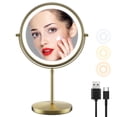 thumbnail image 1 of MATEPROX 8" Lighted Makeup Mirror with Stand, 1X 10X Magnifying Mirror Double Side, Detachable Table Top Vanity Mirror- Brushed Gold, 1 of 8