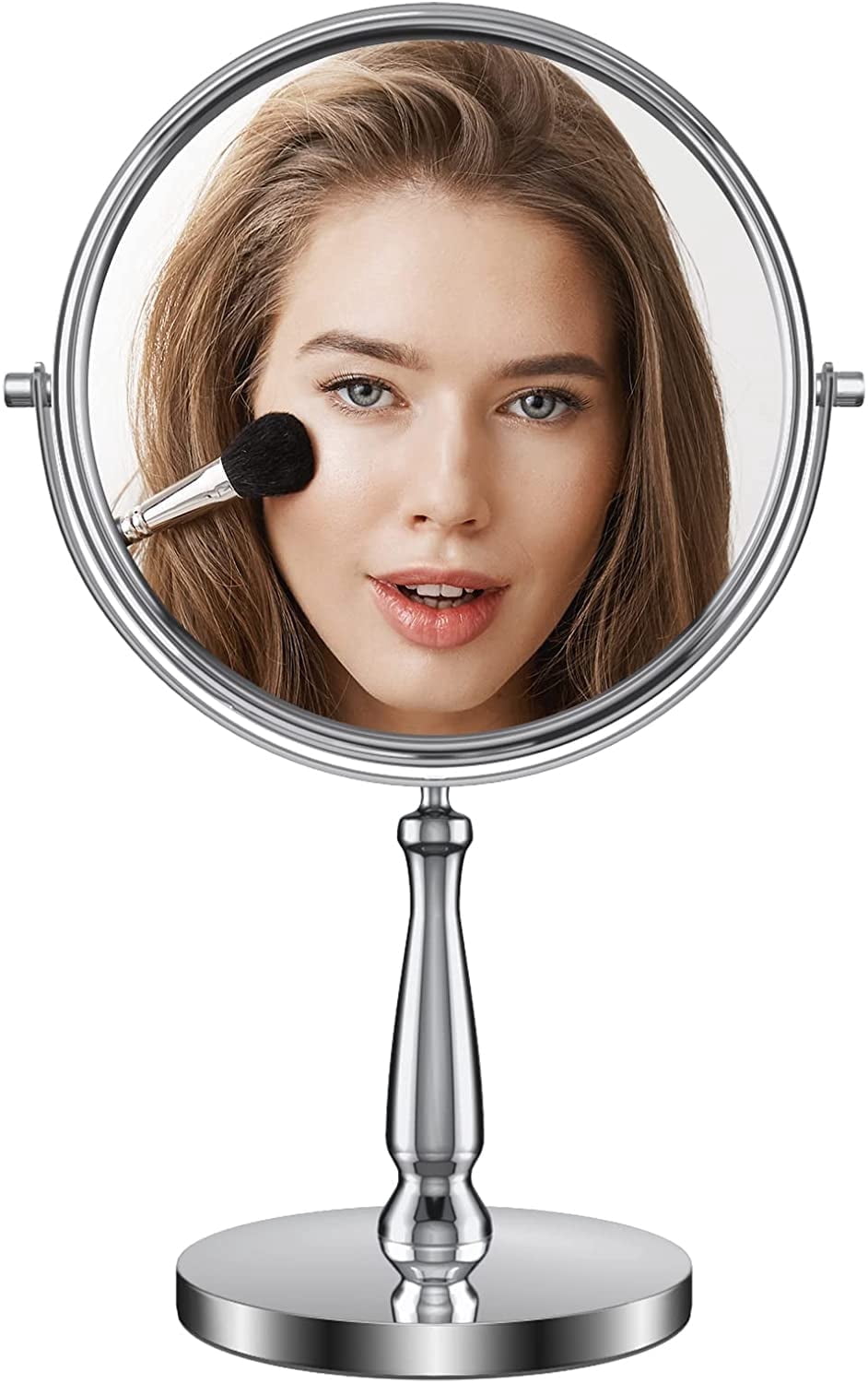 MATEPROX 8" Makeup Mirror with Stand, Swivel Vanity 1X 10X Magnifying Mirror, Silver