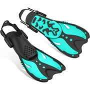 MATEPROX Adult Swim Fins Adjustable Short Blade Dving Flippers Travel Size for Snorkeling-L/XL, Green