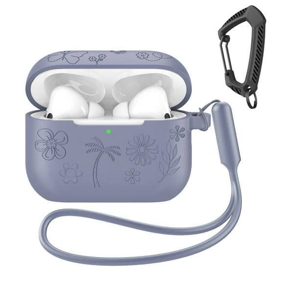 MATEPROX Flower Design Compatible with AirPods Pro 3 Case with Keychain/Hand Strap, Pro 3rd Generation[2025] Silicone Protective Headphone Cover Support Wireless Charging-Lavender Purple