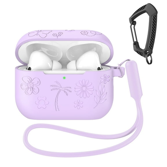 MATEPROX Flower Design Compatible with AirPods Pro 3 Case with Keychain/Hand Strap, Pro 3rd Generation[2025] Silicone Protective Headphone Cover Support Wireless Charging-Light Purple