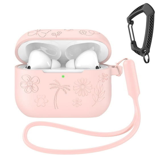 MATEPROX Flower Design Compatible with AirPods Pro 3 Case with Keychain/Hand Strap, Pro 3rd Generation[2025] Silicone Protective Headphone Cover Support Wireless Charging-Pink