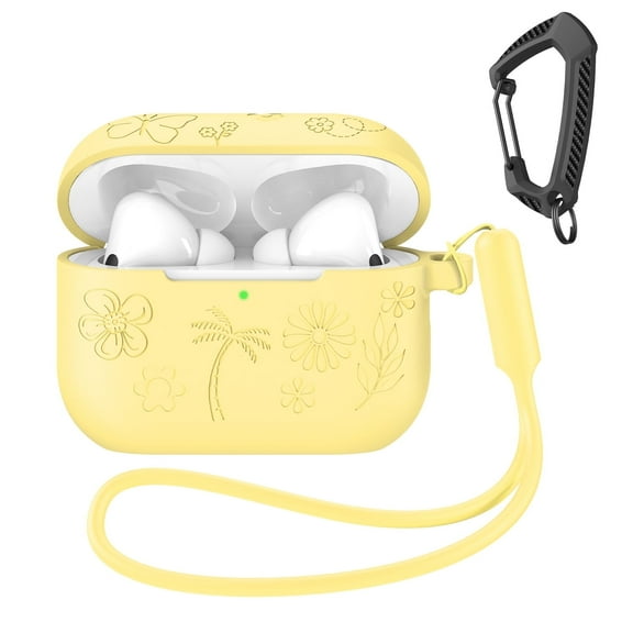 MATEPROX Flower Design Compatible with AirPods Pro 3 Case with Keychain/Hand Strap, Pro 3rd Generation[2025] Silicone Protective Headphone Cover Support Wireless Charging-Yellow
