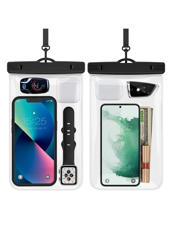Large Waterproof Phone Pouch for Swimming, 10.5" 2 Packs Water Proof Phone Case Bag with Lanyard for 16/15/14/13/12/11/X Pro Max/Galaxy S25 S24 S23 S22 Ultra - BLACK