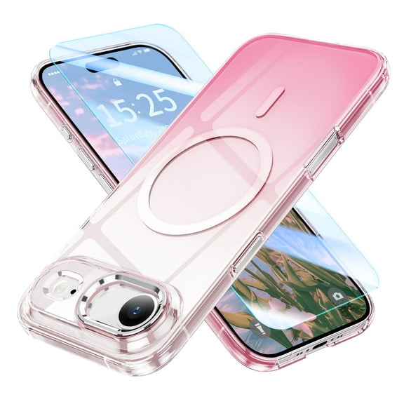 GALAPROX Magnetic Clear for iPhone Air Case[2025], Gradient Never Yellow Cover 6.5'' with Screen Protector-Pink