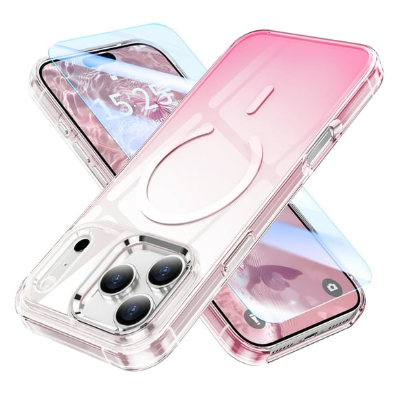 GALAPROX Magnetic Clear for iPhone 17 Pro Case[2025], Gradient Never Yellow Cover 6.3'' with Screen Protector-Pink