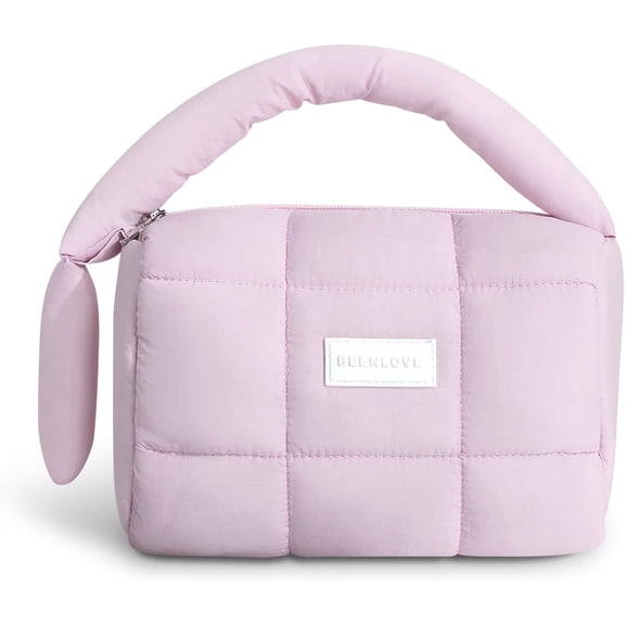 MATEPROX Puffy Makeup Bag & Travel Toiletry Organizer - Waterproof Cosmetic Case with Handles for Brushes & Essentials-Purple