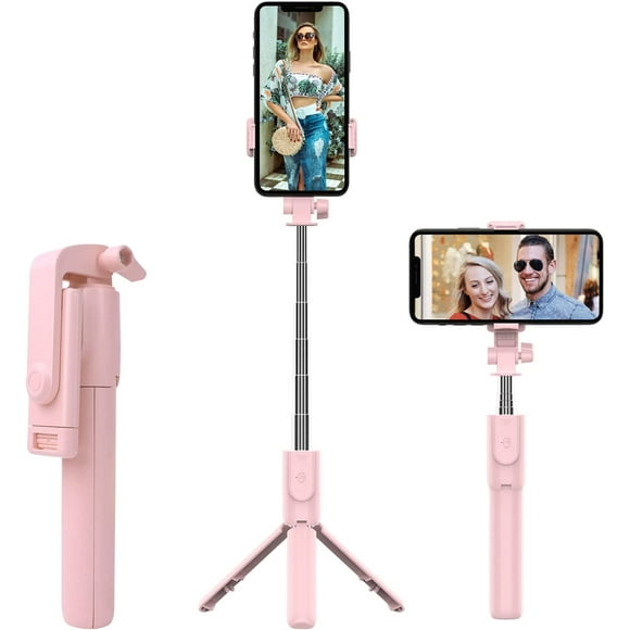 MATEPROX Selfie Stick Tripod with Remote, 3 in 1 Extendable Portable Foldable Cell Phone Holder Stand for iPhone Samsung LG - Pink