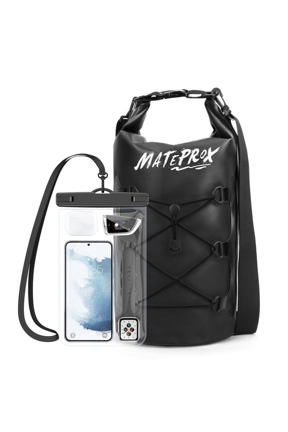 Waterproof Dry Bag, 10L Floating Dry Pouch Beach Bags for Kayaking Boating Rafting with Large Waterproof Phone Pouch-Black