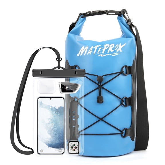MATEPROX Waterproof Dry Bag, 10L Floating Dry Pouch Beach Bags for Kayaking Boating Rafting with Large Waterproof Phone Pouch-Blue