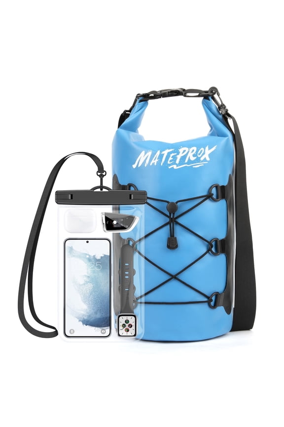 Waterproof Dry Bag, 10L Floating Dry Pouch Beach Bags for Kayaking Boating Rafting with Large Waterproof Phone Pouch-Blue