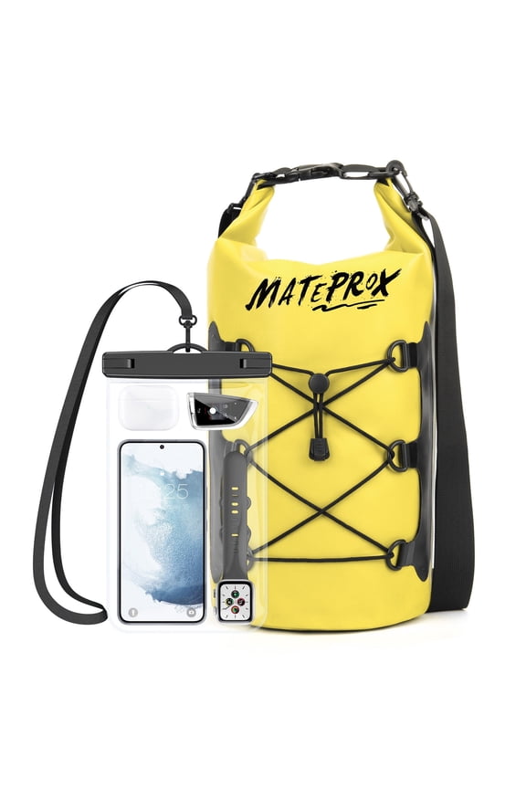 Waterproof Dry Bag, 10L Floating Dry Pouch Beach Bags for Kayaking Boating Rafting with Large Waterproof Phone Pouch-Yellow