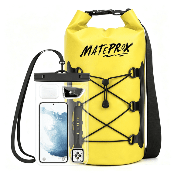 MATEPROX Waterproof Dry Bag with Large Waterproof Phone Pouch, 30L Yellow