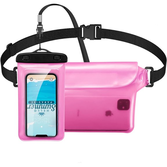 MATEPROX Waterproof Phone Pouch with Lanyard/Arm/Waist Strap, [2 Packs] Universal Water Proof Case Bags for iPhone 15/14/13/ Pro Max/XR/Galaxy S22/23/24-Pink