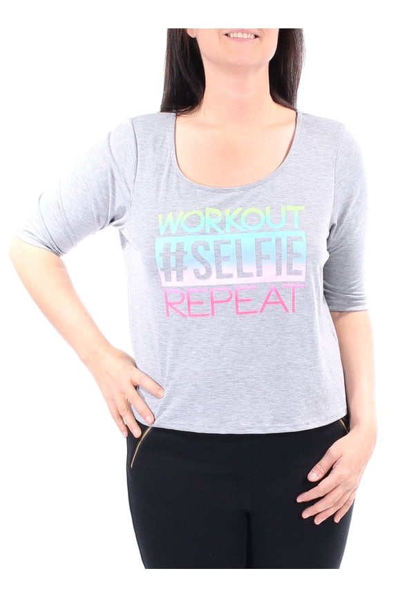 1093 Gray Workout #Selfie Repeat Crop Top Juniors L B+B
