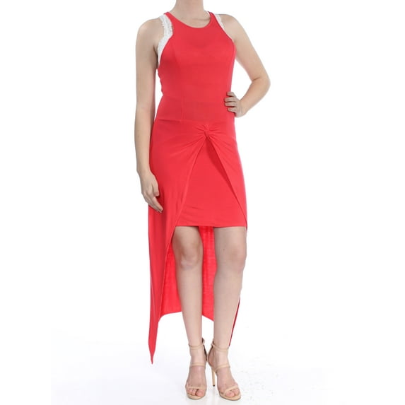 MATERIAL GIRL $59 Womens New 1329 Red Knot Front Sleeveless Hi-Lo Dress M B+B