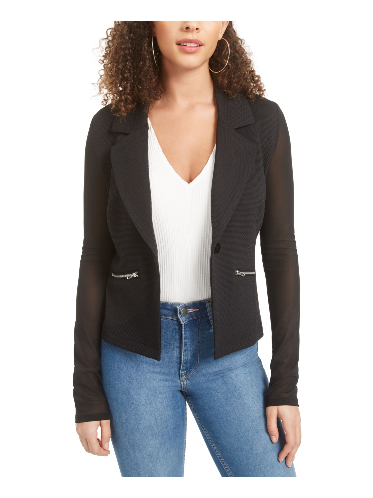 MATERIAL GIRL 60 New 0652 Black Zipper trimmed Illusion Blazer Jacket S B B Walmart