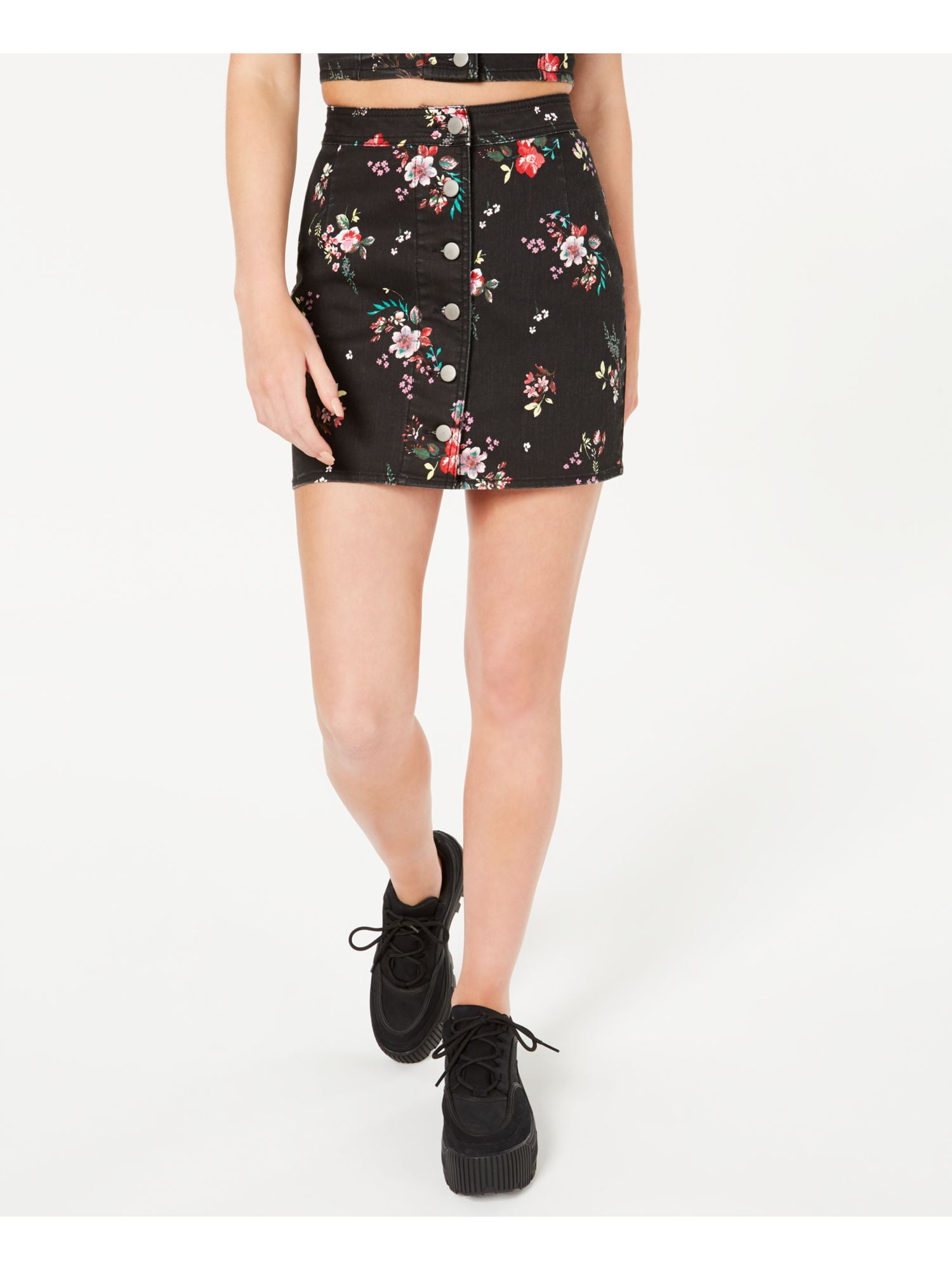 MATERIAL GIRL Womens Black Floral Mini Pencil Skirt Size 3