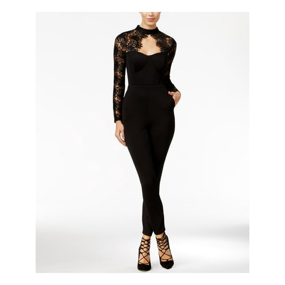 MATERIAL GIRL Womens Black Long Sleeve Skinny Cocktail Jumpsuit Juniors XS