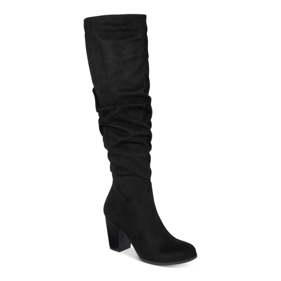 MATERIAL GIRL Womens Black V-Notch Detail Cushioned Comfort Zipper Accent Ruched Myah Round Toe Dress Boots Shoes 6.5 M