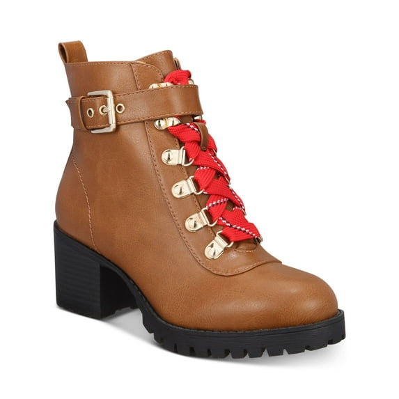 MATERIAL GIRL Womens Brown D-Ring Hardware 0.5" Platform Buckle Accent Cushioned Hillari Round Toe Block Heel Zip-Up Booties 9