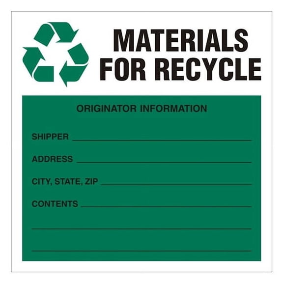 MATERIALS FOR RECYCLE - 6" x 6" Industrial Labels, Paper - Pack of 100
