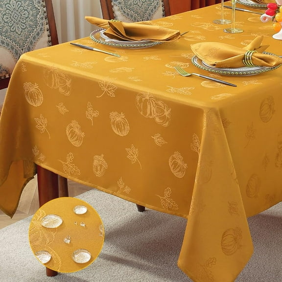 MATIRUG Fall Thanksgiving Table Cloths, Pumpkin Jacquard Waterproof Wrinkle Free Tablecloth, Farmhouse Dinning Table Cover for Autumn Harvest/Honey