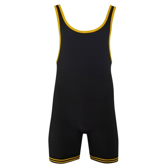 MATMAN #83 Adult Double Knit Nylon Singlet, Color: Black/Gold, Size: XS (83-BLK/GLD-XS)