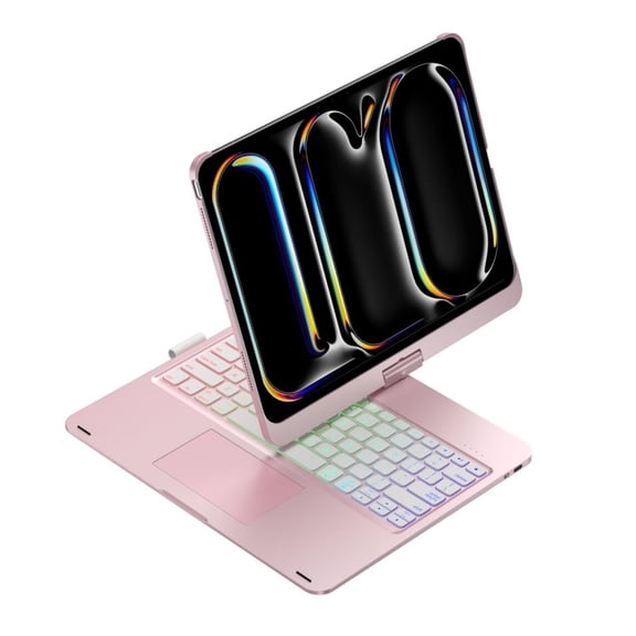 MATN 360° Rotatable Keyboard Compatible with iPad Pro 13 inch M4 Keyboard Case with Touchpad and 7 Color Backlight Foldable Backlit Keyboard 360 Rotating,Rose Gold