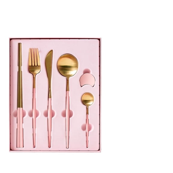 MATN 5-Piece Pink Gold Round Handle Silverware Set - Premium 304 Stainless Steel Cutlery for Dining Kitchen Utensils Dinnerware - Perfect Tableware Gift for Weddings, Housewarmings, Special Occasions