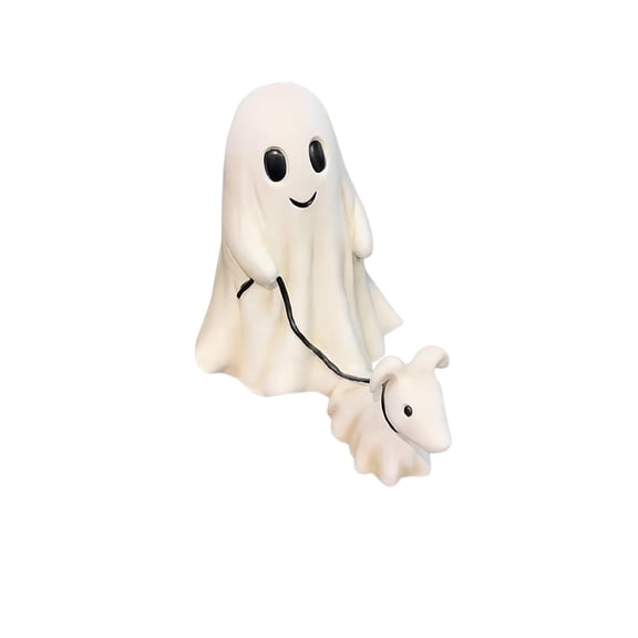 MATN Ghost Walking Dog Statue Halloween Spooky Ghost Walk Dog Figurine Decor Ghost Walking His Ghost Dog Ghost Walking A Puppy r Halloween Home Tabletop Decorations (10")